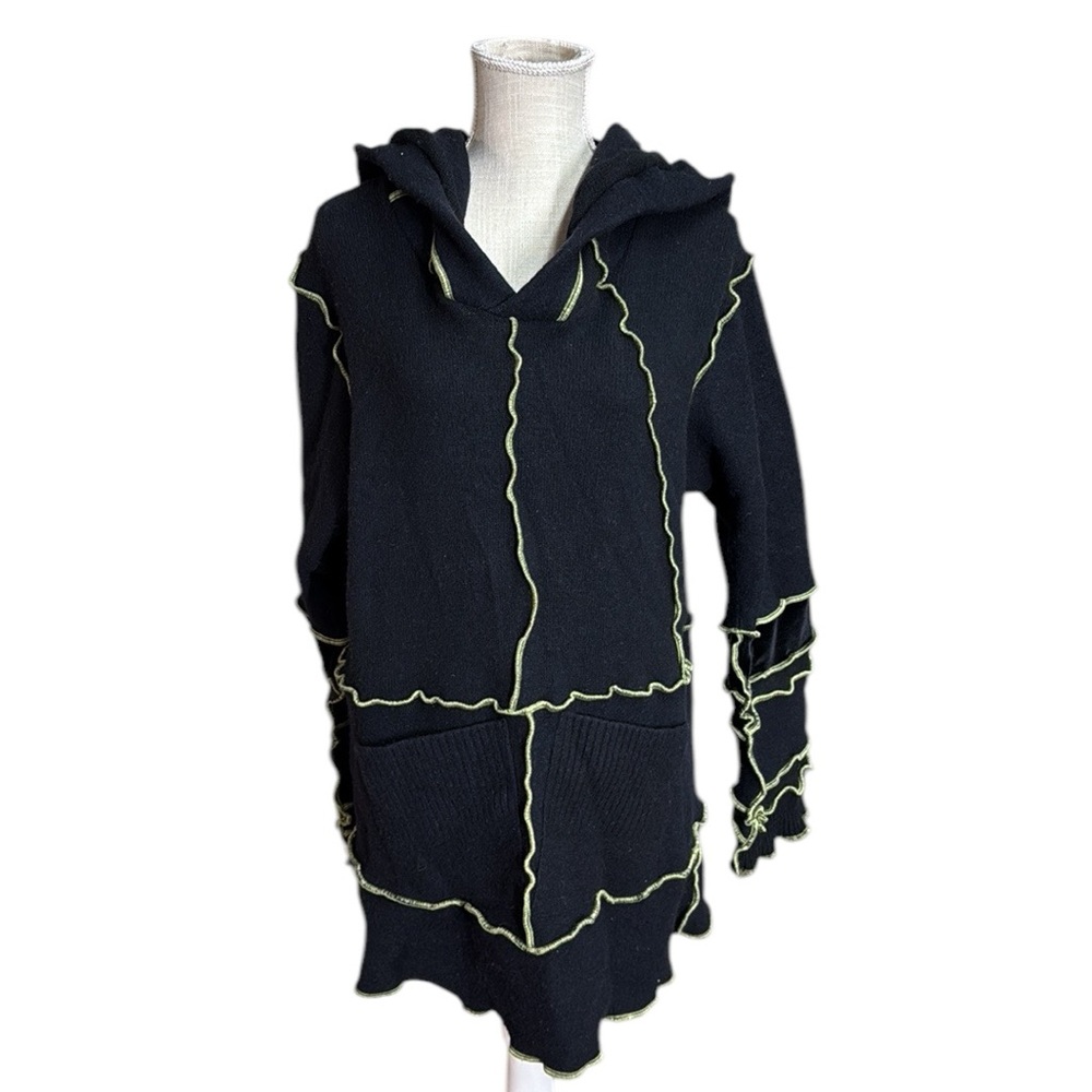 Fairytea Upcycled Elf Gypsy Hood Sweater Festival Renaissance Black Womens M